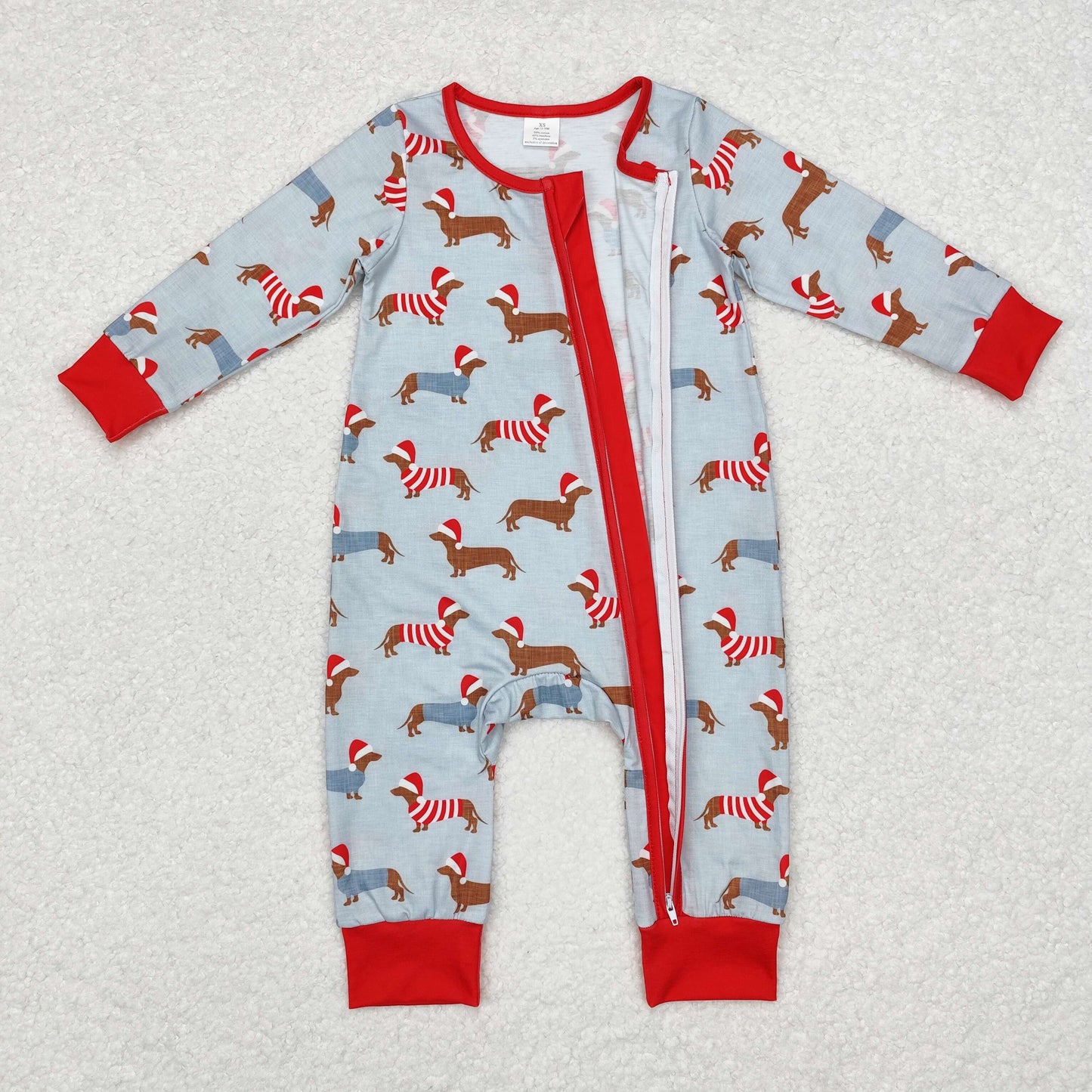 LR1082 Dachshund Print Baby Boys Christmas Bamboo Sleeper Zipper Romper