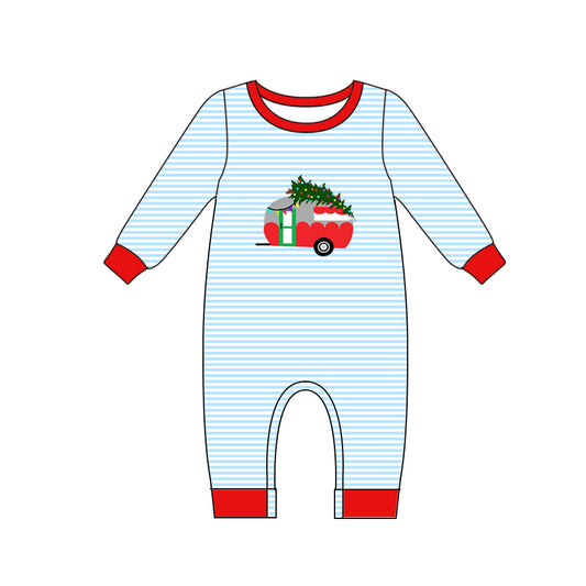 (Pre-order)LR1085 Camper Christmas Tree Print Baby Boys Romper