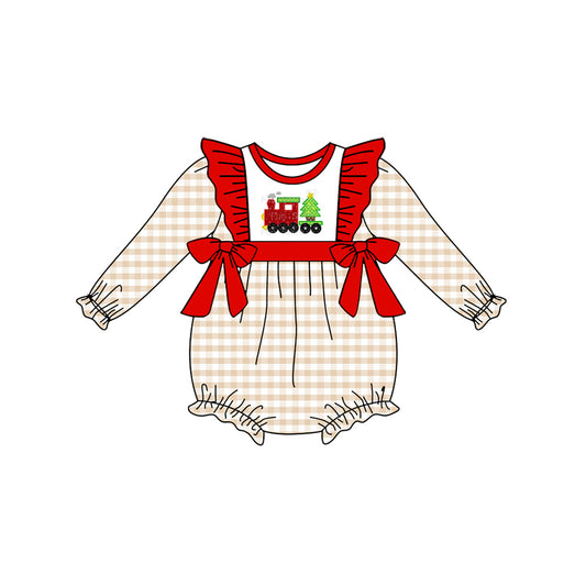 (Pre-order)LR1086 Train Christmas Tree Print Baby Girls Romper