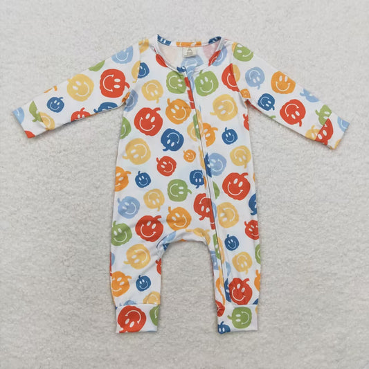 LR1094 Colorful Pumpkin Print Baby Boys Halloween Bamboo Sleeper Zipper Romper