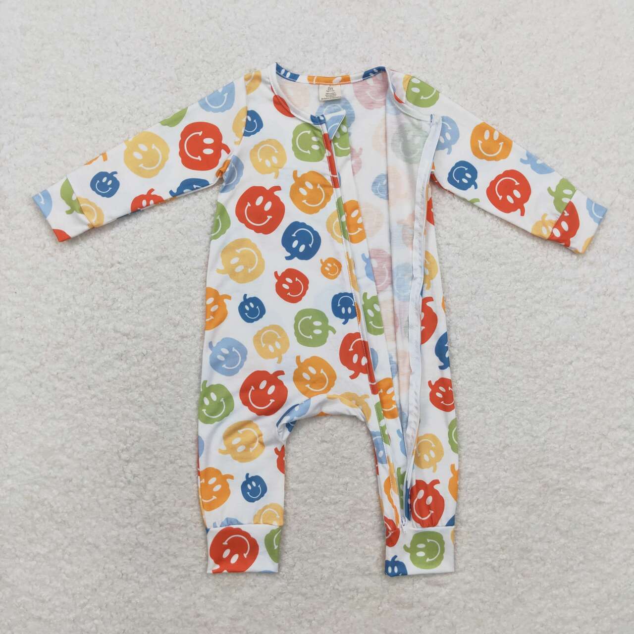 LR1094 Colorful Pumpkin Print Baby Boys Halloween Bamboo Sleeper Zipper Romper