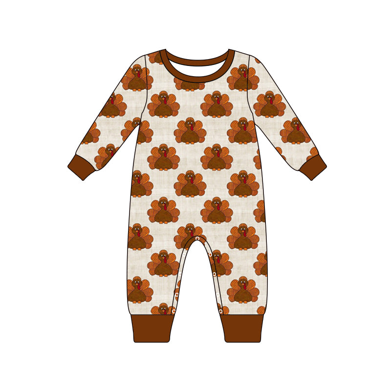 (Pre-order)LR1095 Turkey Print Baby Boys Thanksgiving Romper