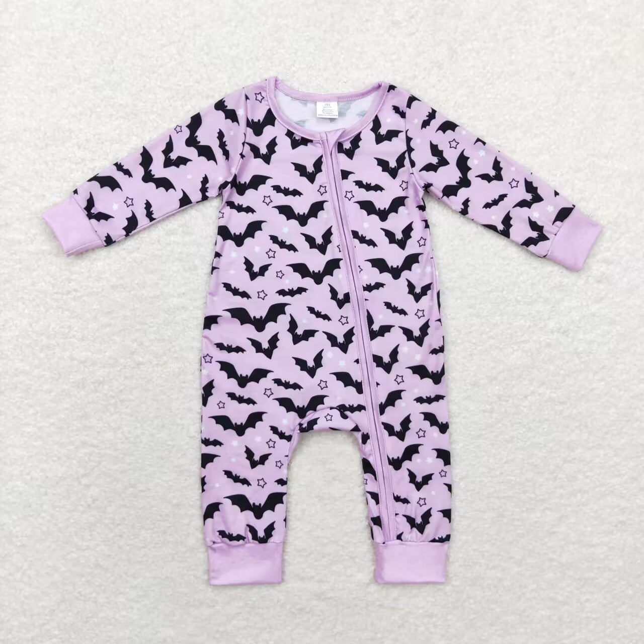 LR1097 Purple Bat Print Baby Girls Halloween Bamboo Sleeper Zipper Romper