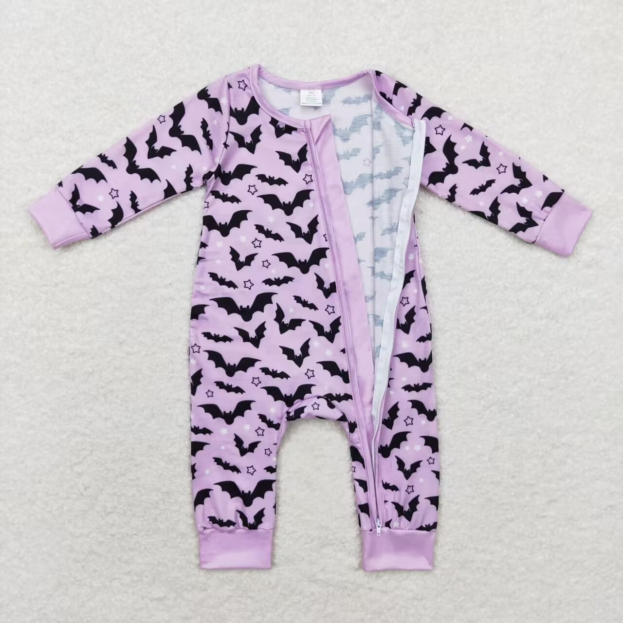 LR1097 Purple Bat Print Baby Girls Halloween Bamboo Sleeper Zipper Romper