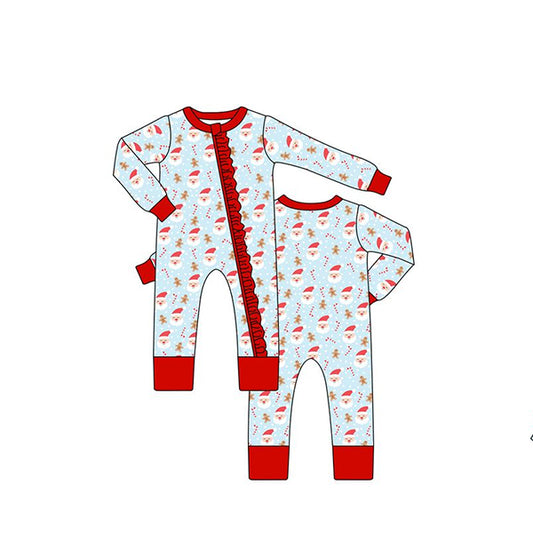 (Pre-order)LR1102 Santa Print Baby Girls Christmas Sleeper Zipper Romper