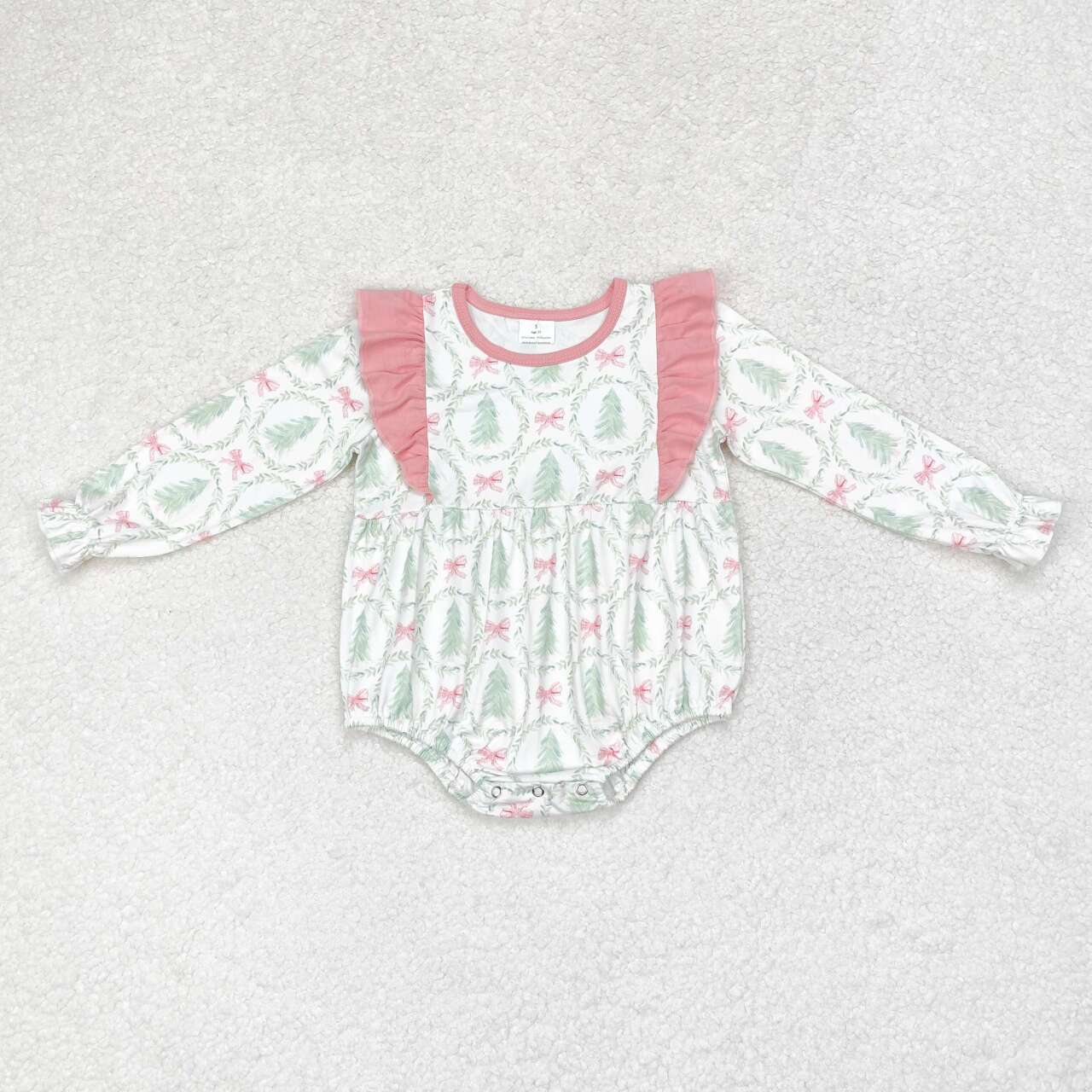 LR1105 Christmas Tree Bows Print Baby Girls Romper