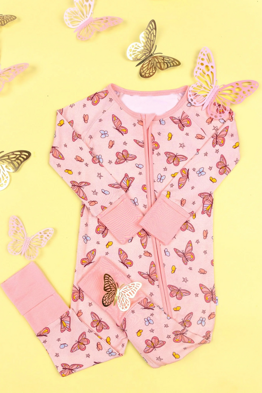 (Pre-order)LR1109 Butterfly Print Baby Girls Fall Sleeper Zipper Romper