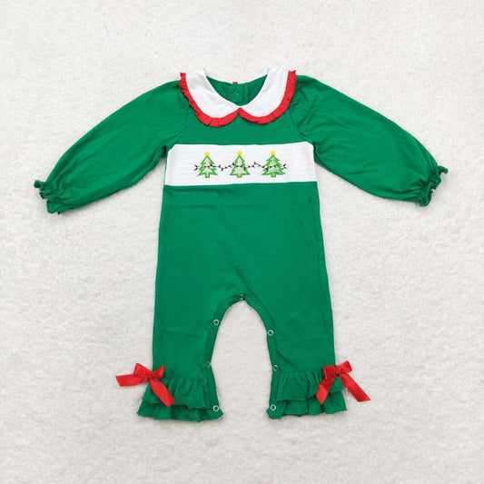 LR1119 Christmas Tree Embroidery Green Baby Girls Romper