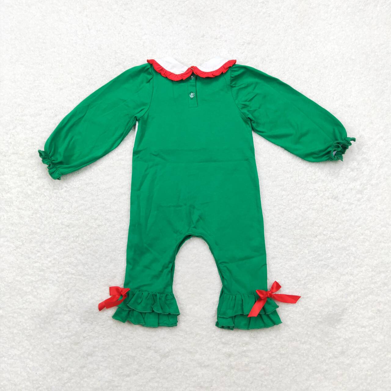 LR1119 Christmas Tree Embroidery Green Baby Girls Romper