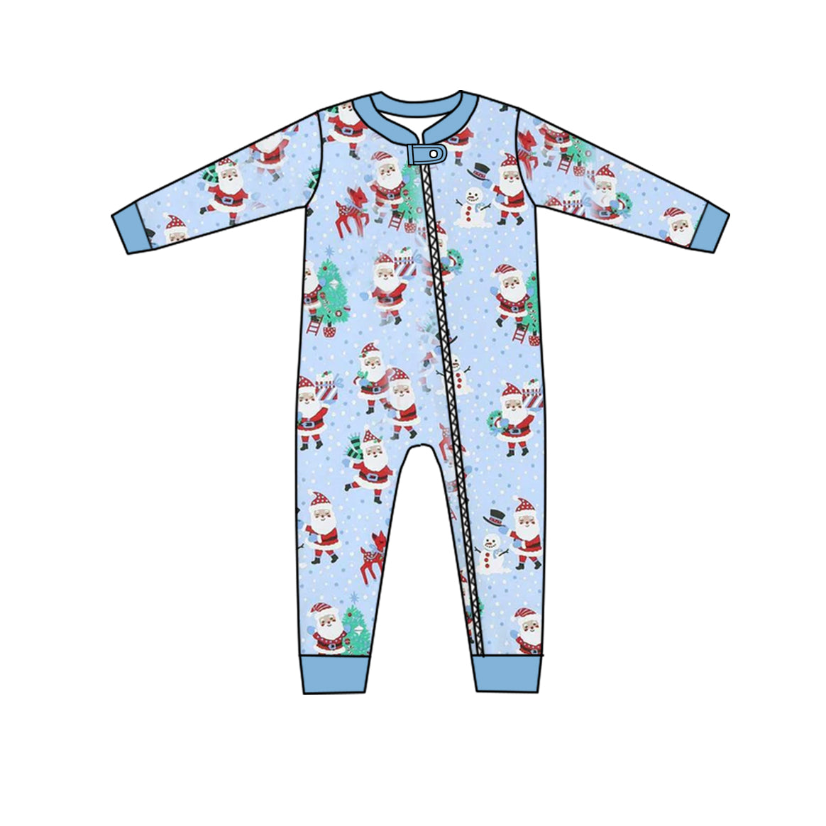 (Pre-order)LR1131 Blue Santa Print Baby Boys Christmas Sleeper Zipper Romper