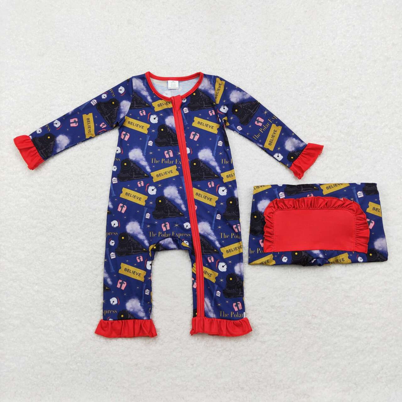 LR1132 Polar Express Print Baby Girls Christmas Bamboo Sleeper Zipper Romper