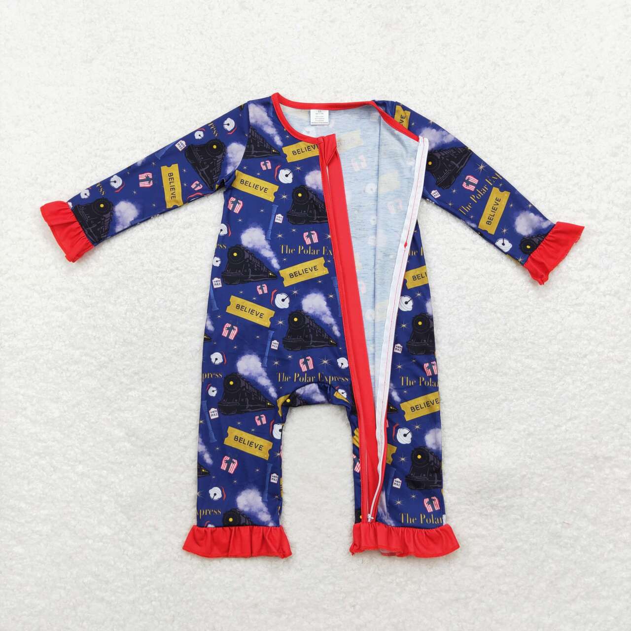 LR1132 Polar Express Print Baby Girls Christmas Bamboo Sleeper Zipper Romper