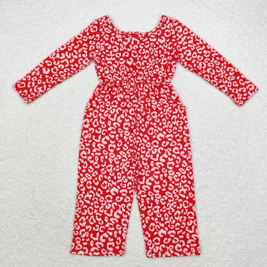 LR1139  Red Leopard Print Pocket Girls Fall Jumpsuits