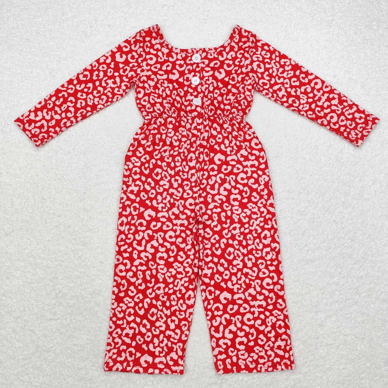 LR1139  Red Leopard Print Pocket Girls Fall Jumpsuits