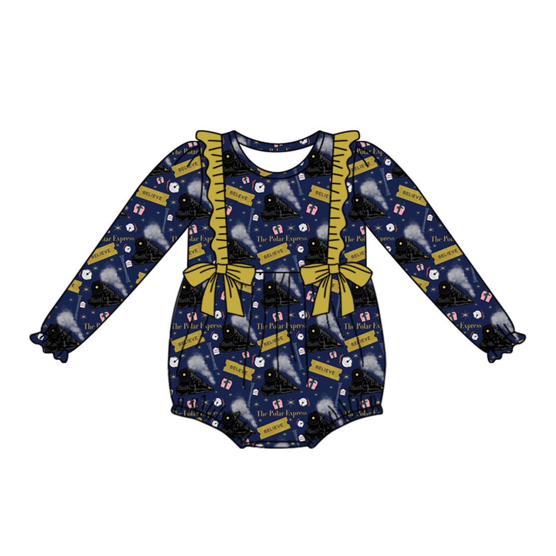 (Pre-order)LR1145 Polar Express Print Baby Girls Christmas Romper