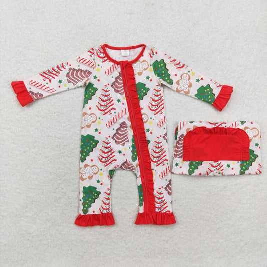 LR1149 Christmas Debbie Cake Print Baby Girls Bamboo Sleeper Zipper Romper