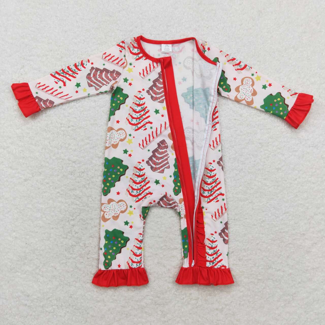 LR1149 Christmas Debbie Cake Print Baby Girls Bamboo Sleeper Zipper Romper