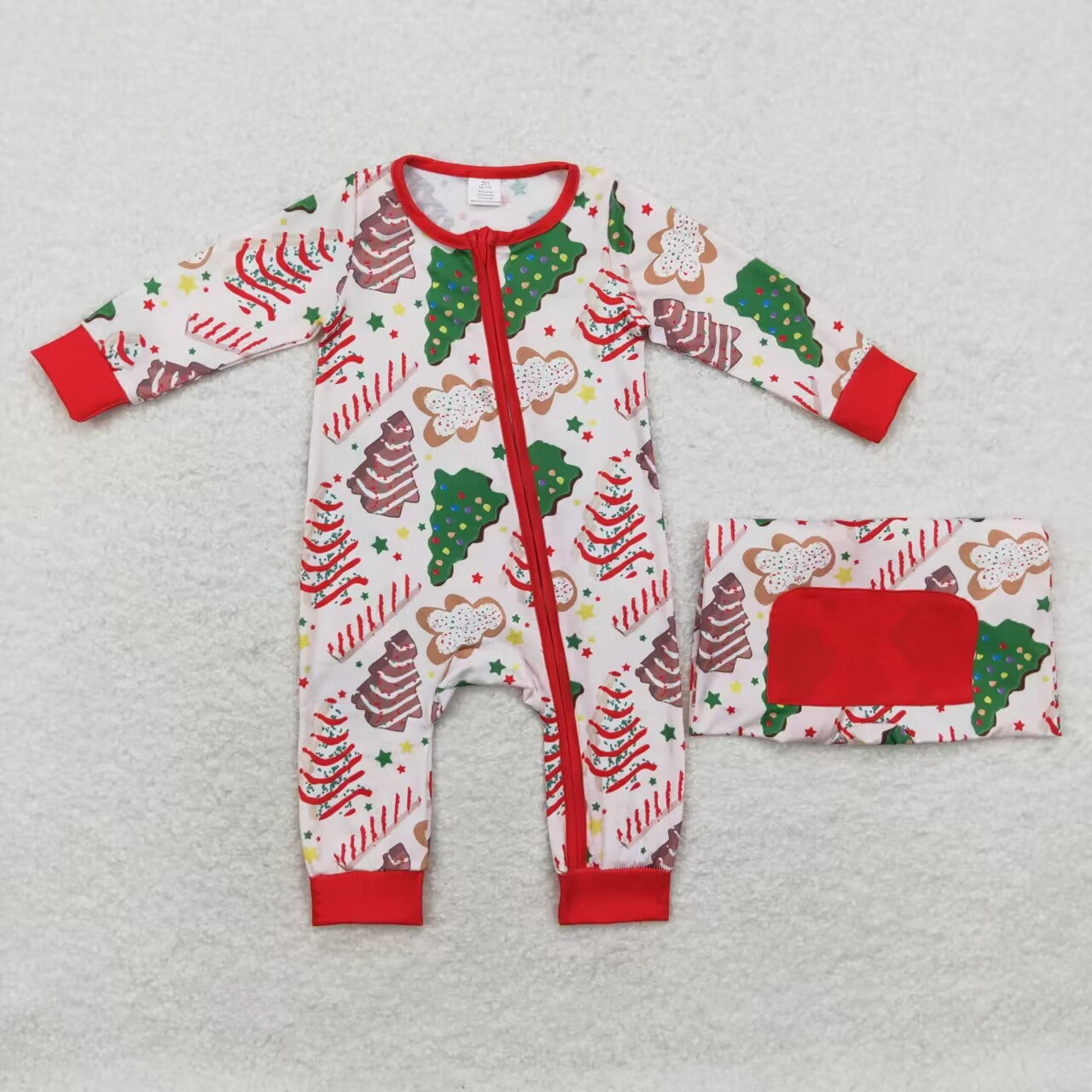 LR1150 Christmas Debbie Cake Print Baby Boys Christmas Bamboo Sleeper Zipper Romper