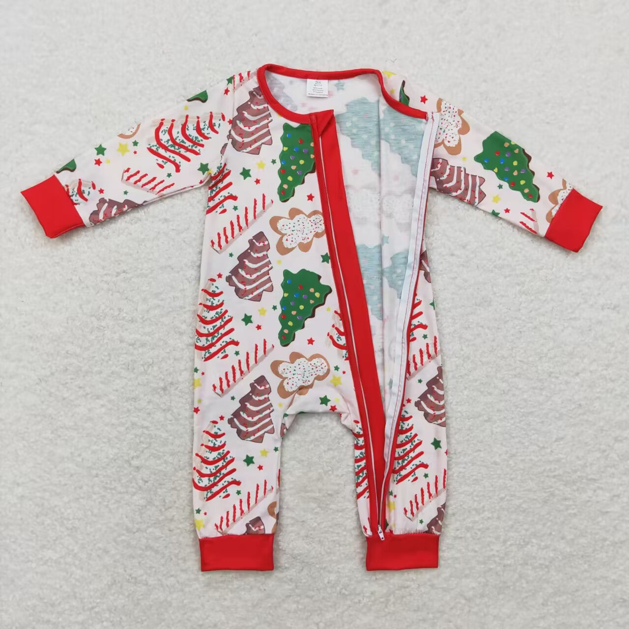 LR1150 Christmas Debbie Cake Print Baby Boys Christmas Bamboo Sleeper Zipper Romper