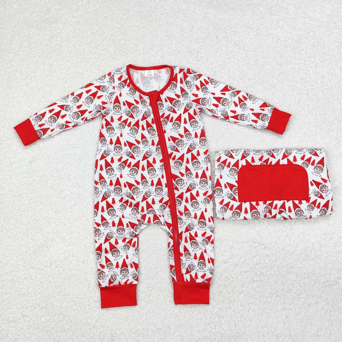 LR1168 Cartoon Shelf Cute Spirit Print Baby Boys Christmas Bamboo Sleeper Zipper Romper