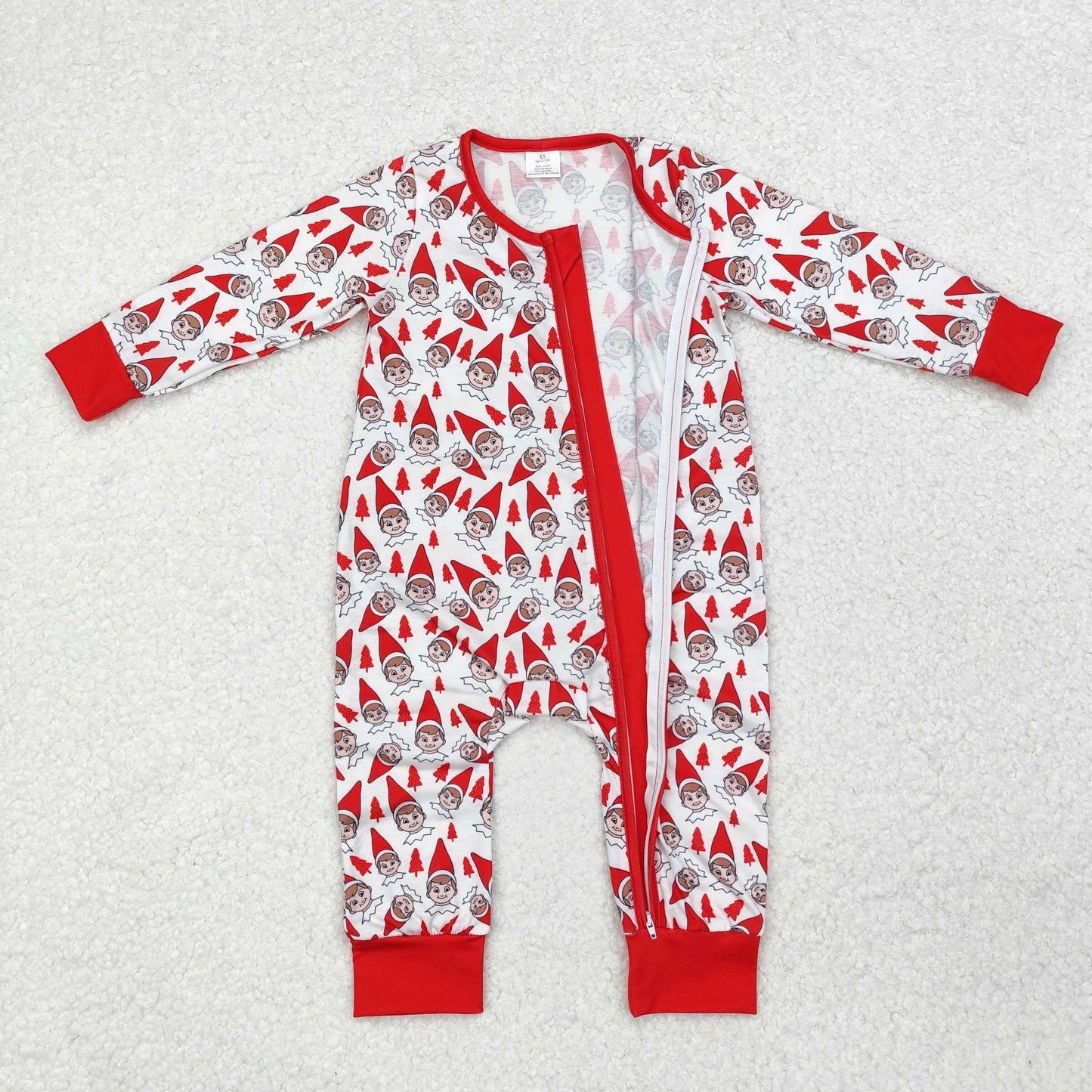 LR1168 Cartoon Shelf Cute Spirit Print Baby Boys Christmas Bamboo Sleeper Zipper Romper