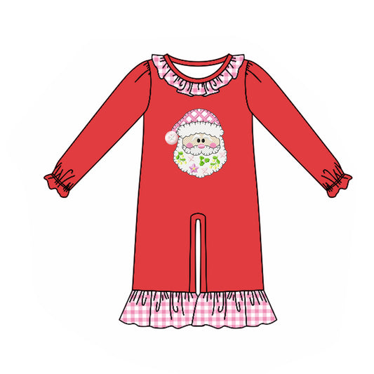 (Pre-order)LR1170 Santa Print Baby Girls Christmas Romper