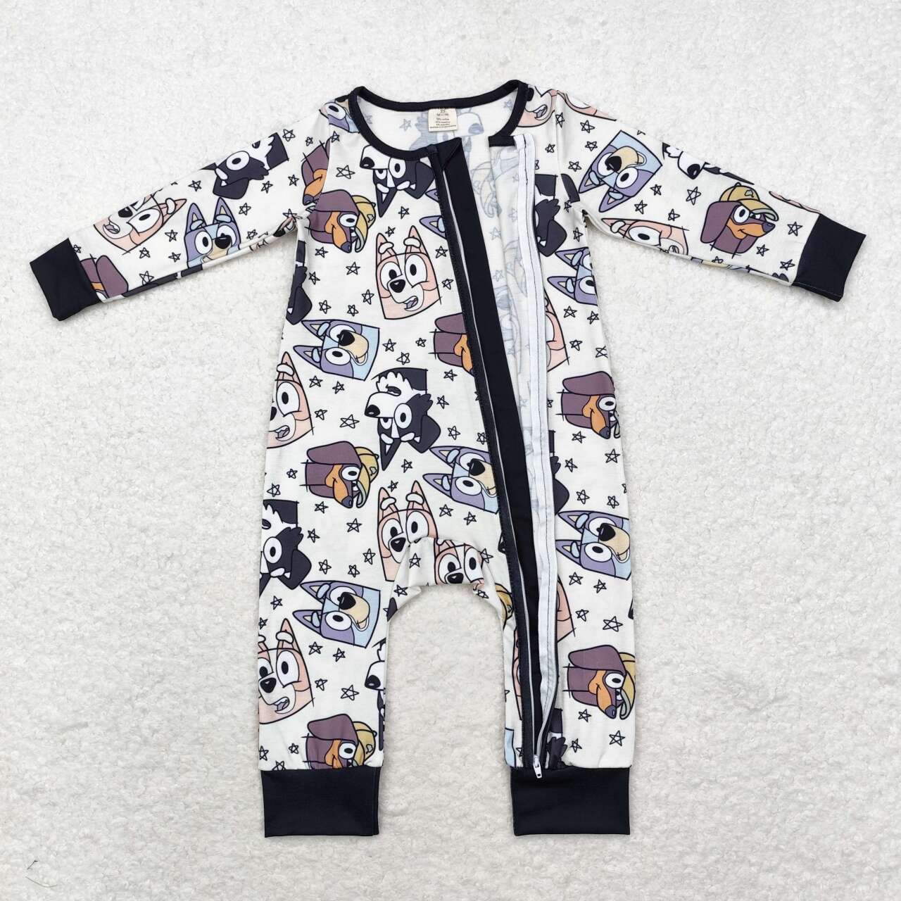 LR1173 Cartoon Dog Stars Print Baby Boys Fall Bamboo Sleeper Zipper Romper