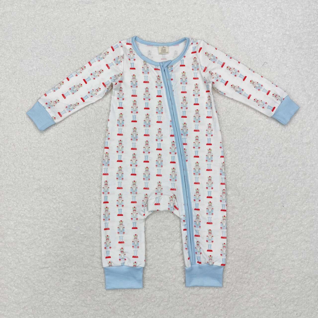 LR1184 Cartoon Nutcracker Soldier Blue Print Baby Boys Christmas Bamboo Zipper Sleeper Romper