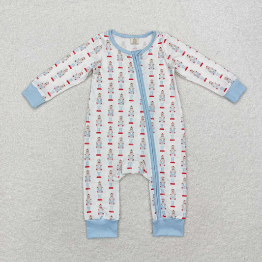 LR1184 Cartoon Nutcracker Soldier Blue Print Baby Boys Christmas Bamboo Zipper Sleeper Romper