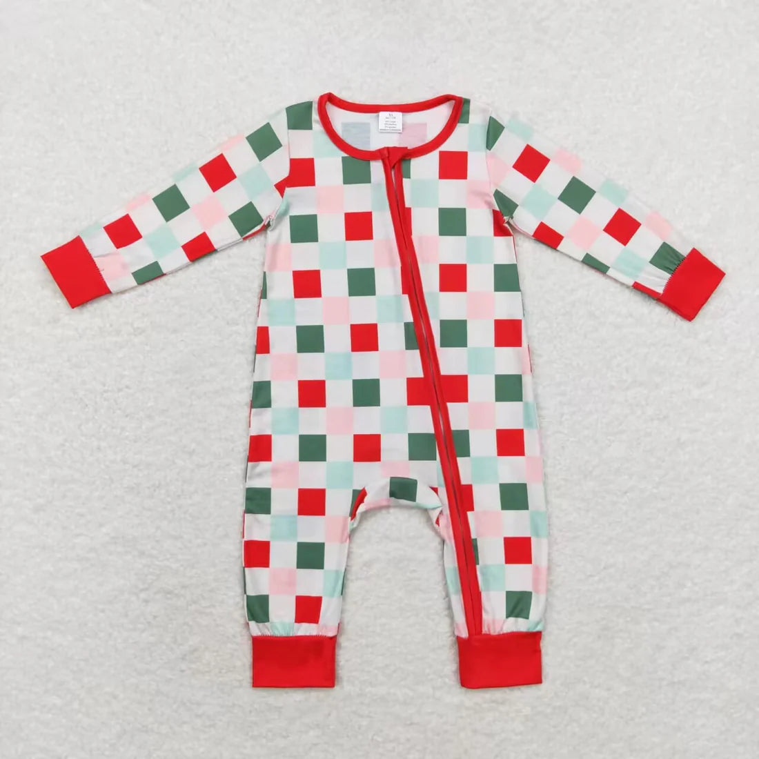 Red Green Pink Plaid Print Christmas Family Matching Pajamas Clothes