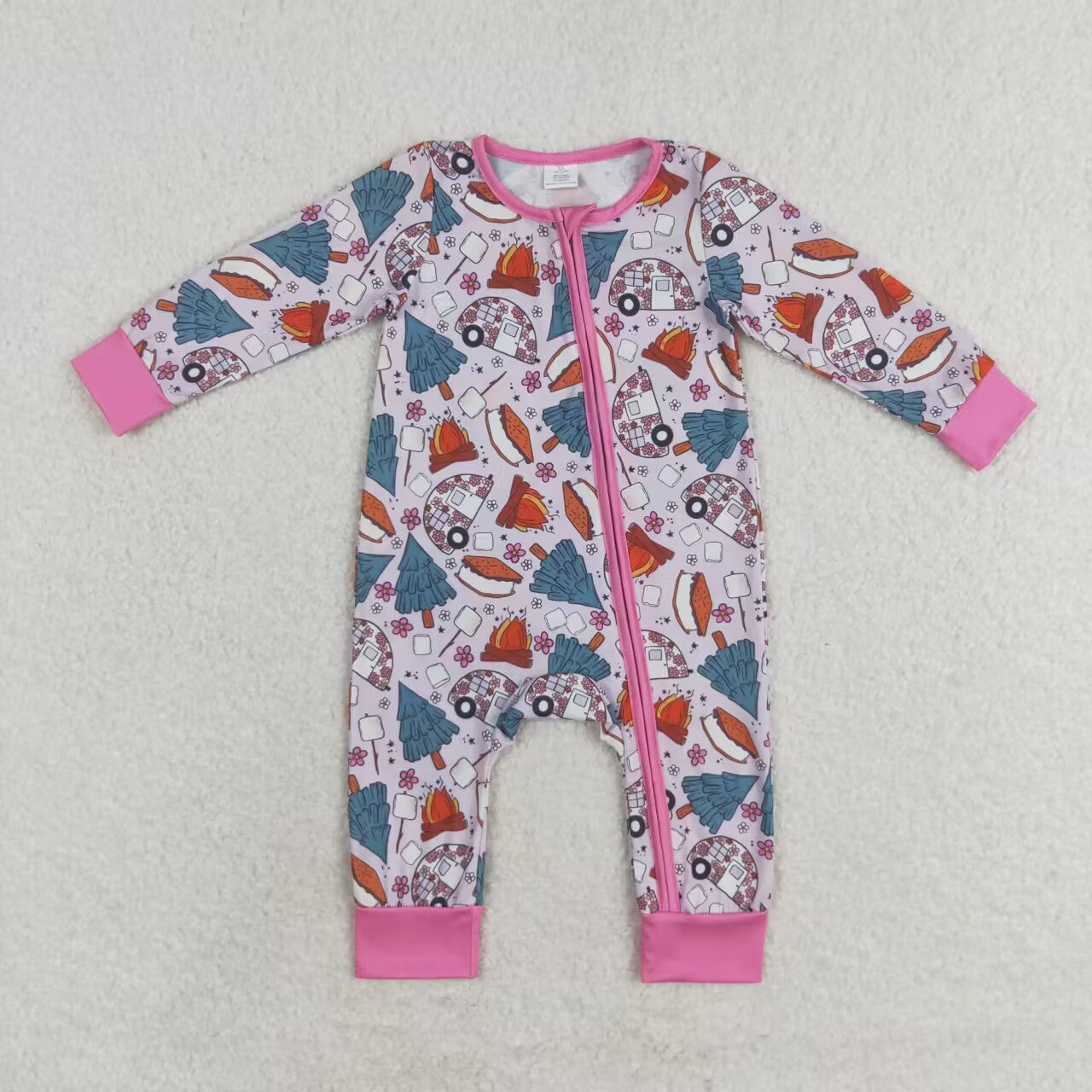 LR1210 Camper Flowers Print Baby Girls Fall Bamboo Sleeper Zipper Romper