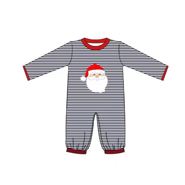 (Pre-order)LR1214 Santa Stripes Print Baby Boys Christmas Romper