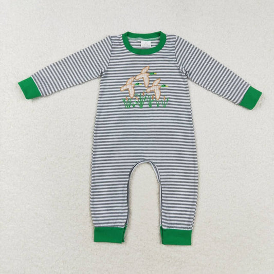 LR1217 Duck Embroidery Stripes Print Baby Boys Fall Romper