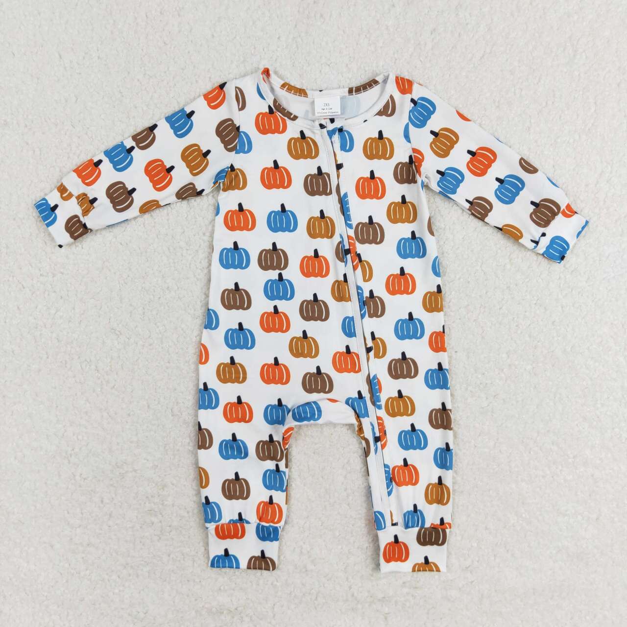 Pumpkin Print Sibling Fall Bamboo Sleeper Zipper Romper