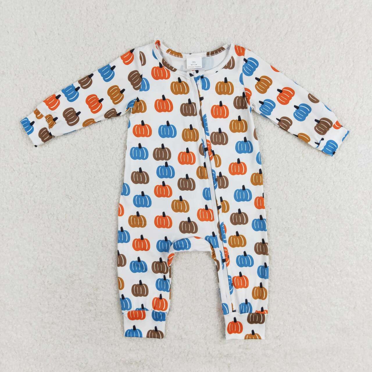 Pumpkin Print Baby Sleeper Zipper Romper Sibling Wear