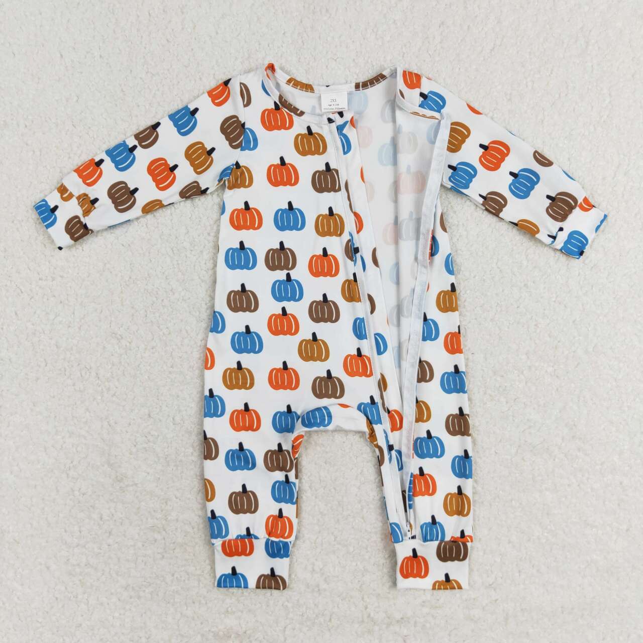 LR1218 Colorful Pumpkin Print Baby Boys Fall Bamboo Sleeper Zipper Romper