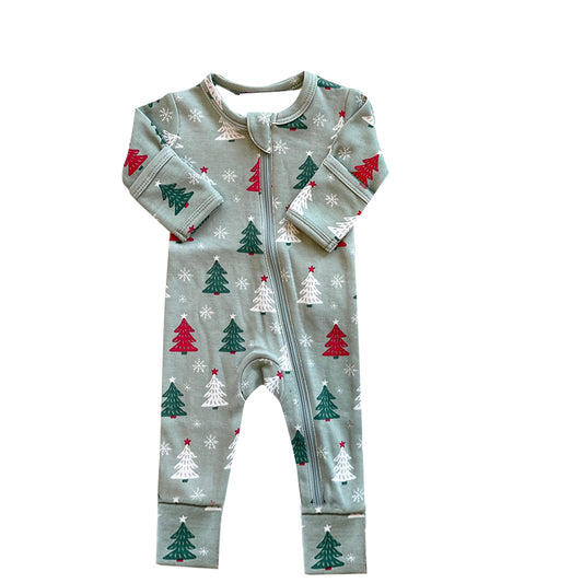 (Pre-order)LR1226 Christmas Tree Grey Print Baby Boys Sleeper Zipper Romper