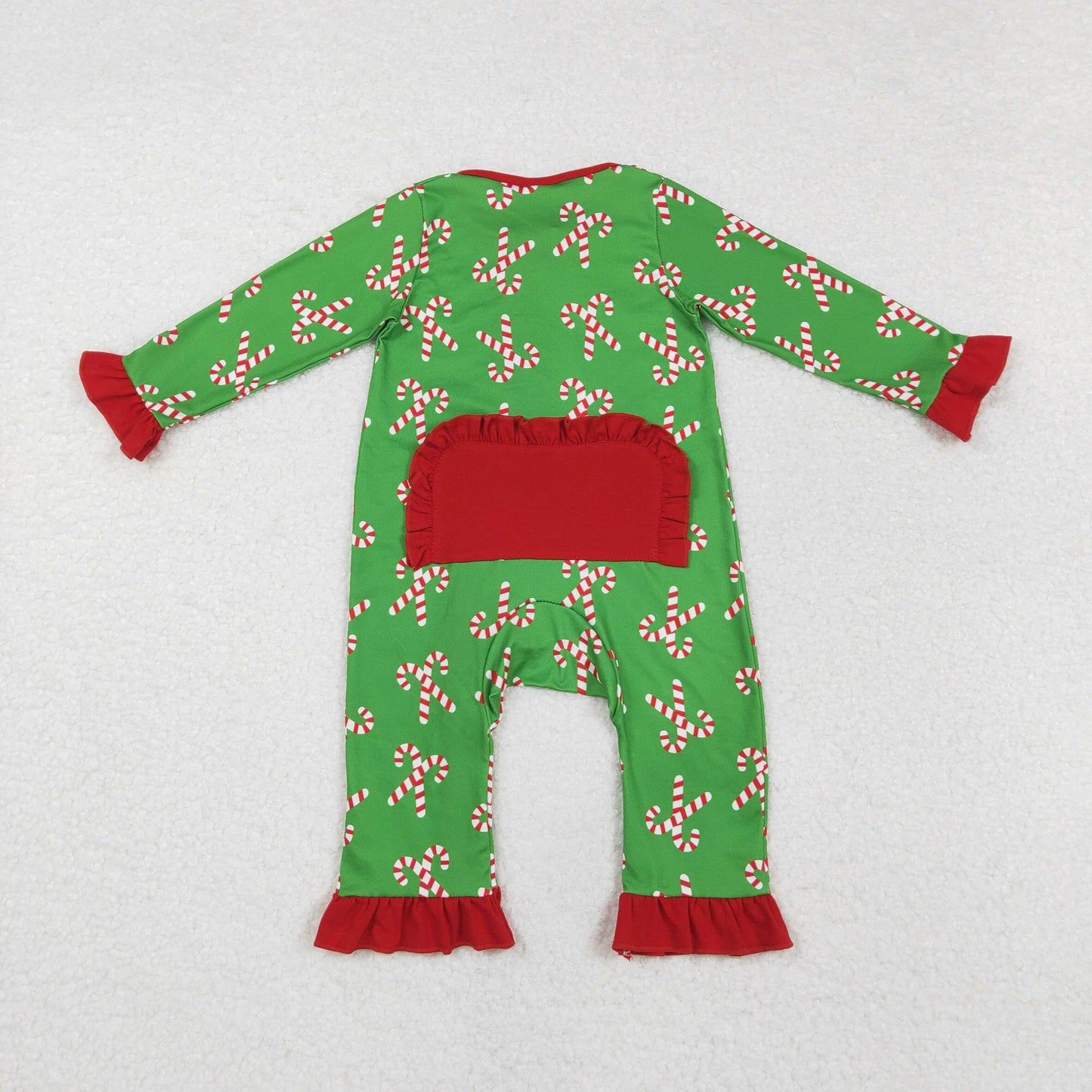 LR1236 Candy Cane Green Print Baby Girls Christmas Sleeper Zipper Romper