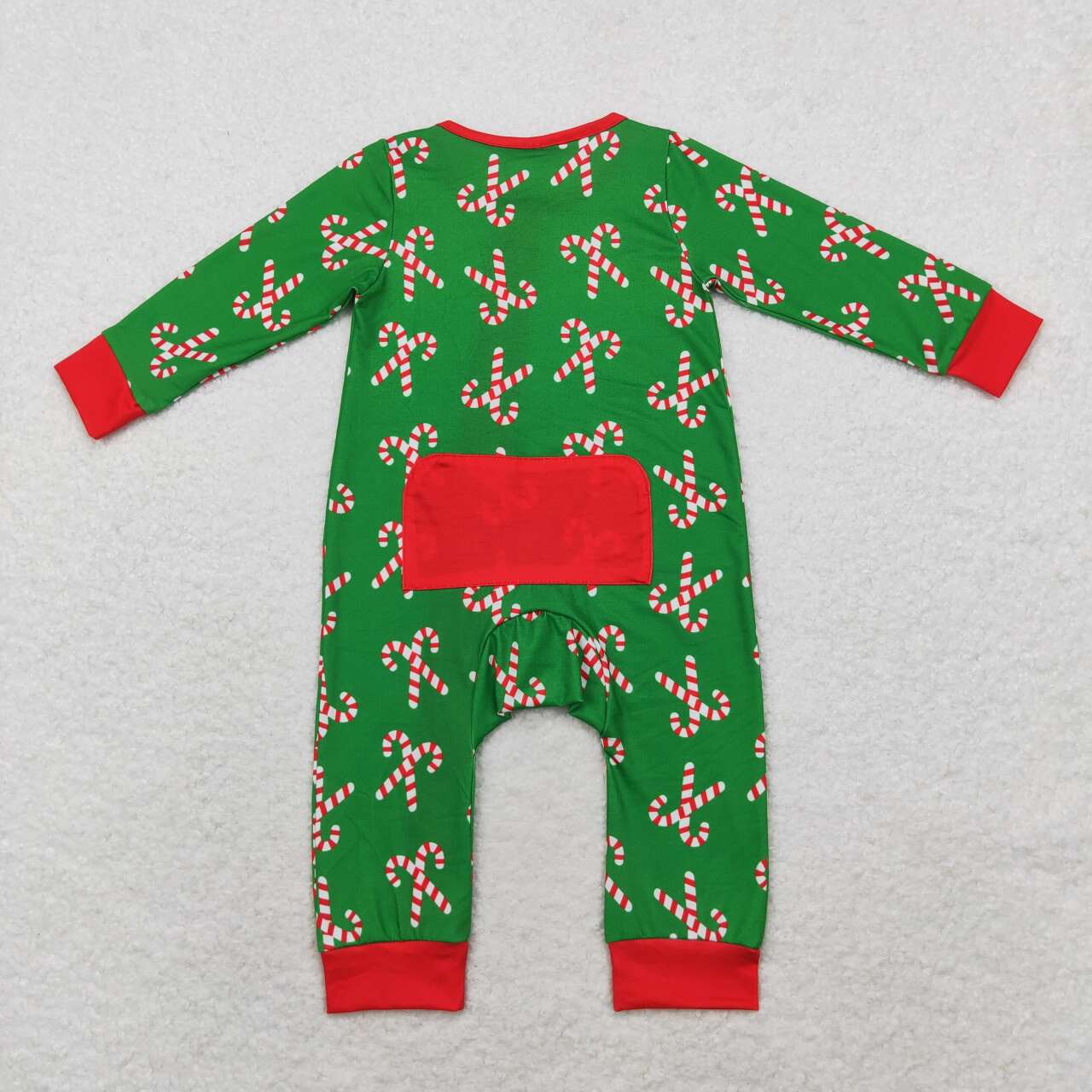 LR1237 Candy Cane Green Print Baby Boys Christmas Bamboo Sleeper Zipper Romper