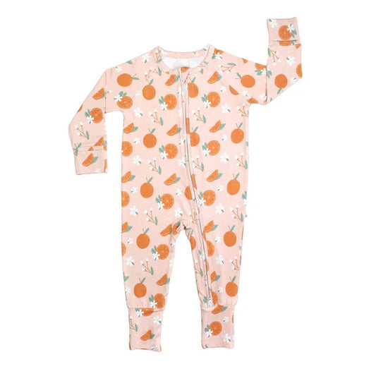 (Pre-order)LR1239 Orange Print Baby Girls Sleeper Zipper Romper