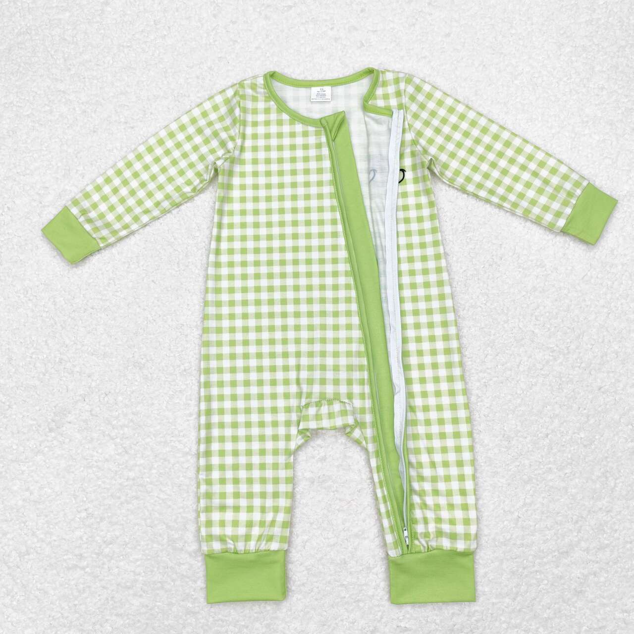 LR1251 Frog Face Green Plaid Print Baby Boys Christmas Bamboo Sleeper Zipper Romper