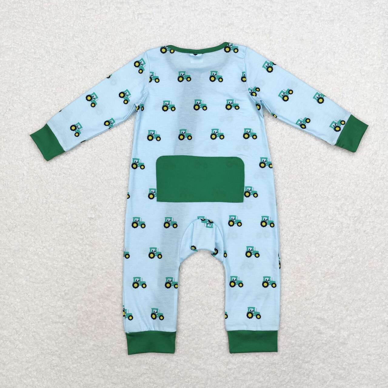 LR1253 Tractors Blue Print Baby Boys Fall Bamboo Sleeper Zipper Romper