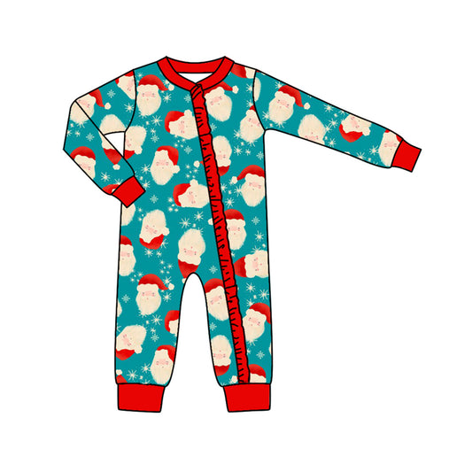 (Pre-order)LR1279 Snowflake Santa Print Baby Girls Christmas Sleeper Zipper Romper