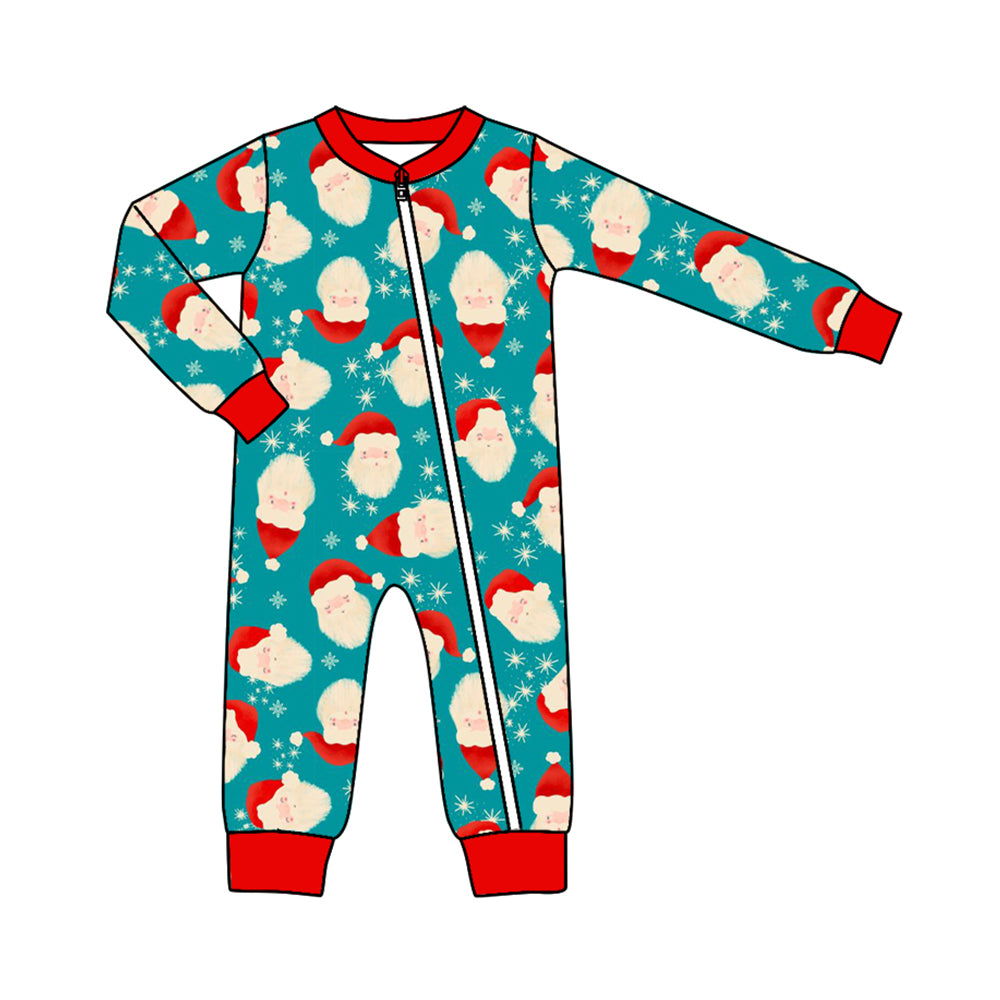 (Pre-order)LR1280 Snowflake Santa Print Baby Boys Christmas Sleeper Zipper Romper