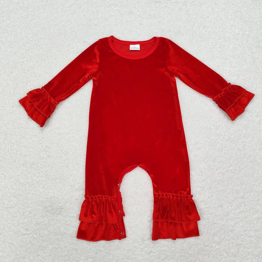 LR1286 Red Color Velvet Baby Girls Christmas Romper