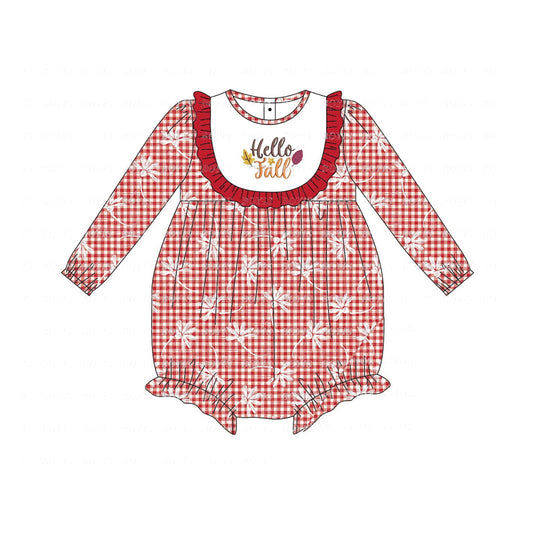 (Pre-order)LR1289  Hello Fall Plaid Print Baby Girls Romper