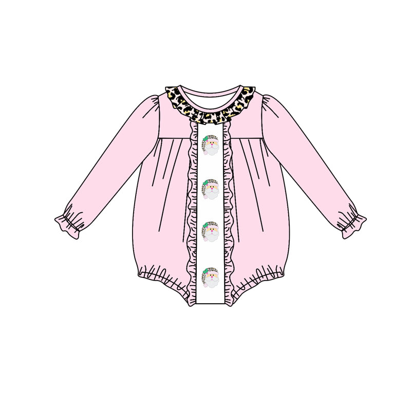 (Pre-order)LR1301 Santa Pink Print Baby Girls Christmas Romper