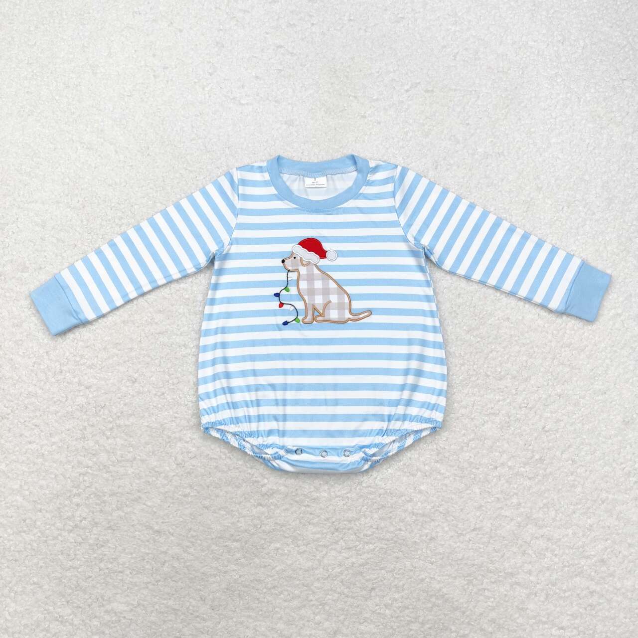 LR1307 Dog Embroidery Stripes Print Baby Boys Christmas Romper