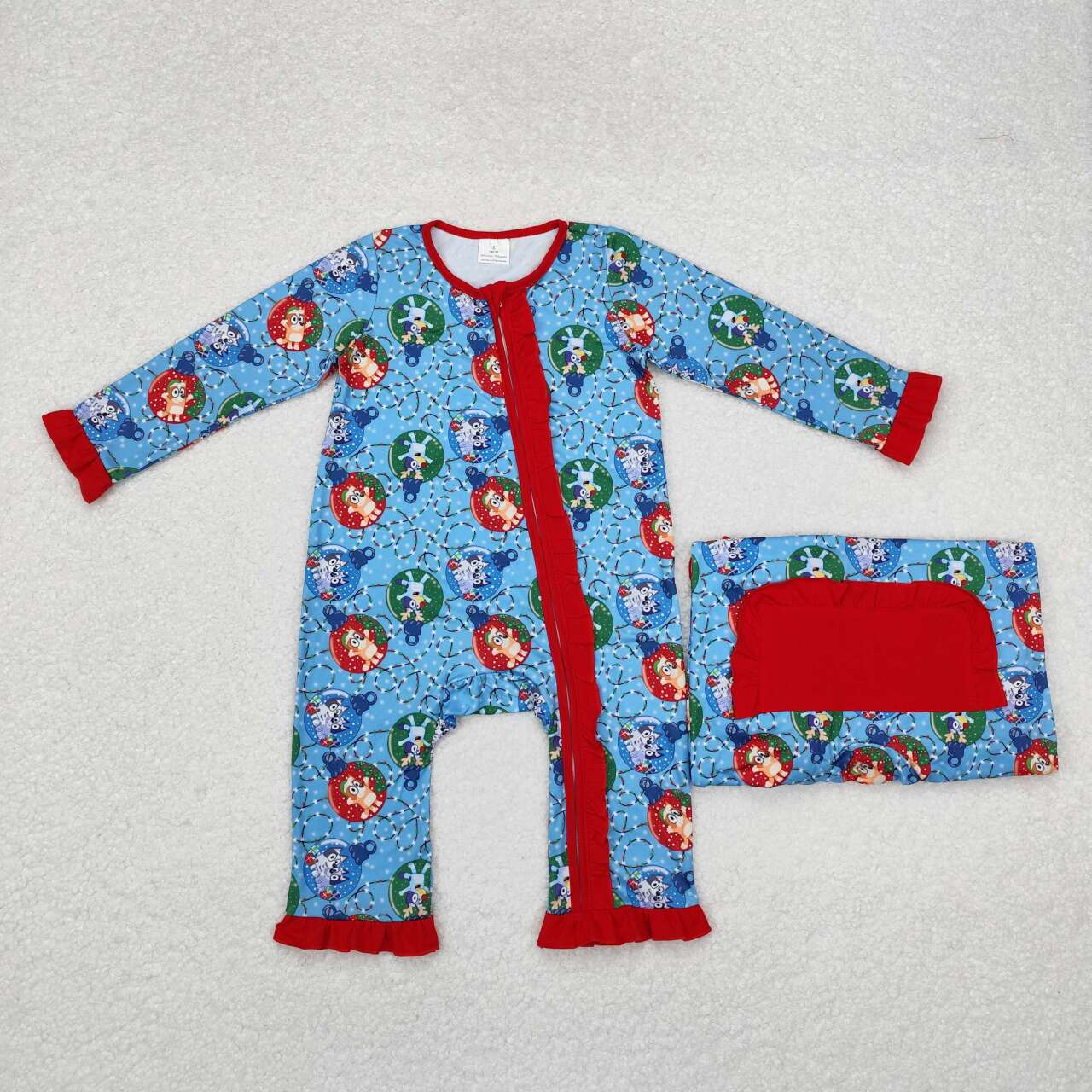 LR1314 Cartoon Dog Holiday Lights Print Baby Girls Christmas Sleeper Zipper Romper