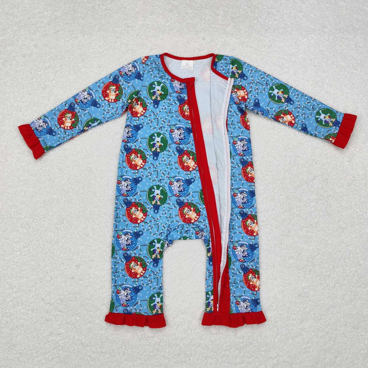 LR1314 Cartoon Dog Holiday Lights Print Baby Girls Christmas Sleeper Zipper Romper